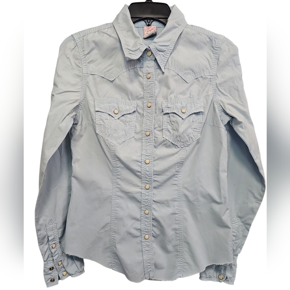 True Religion Button-up Light Blue Shirt Women's Size Medium